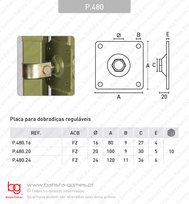 Placa para dobradi�as regul�veis - A�O